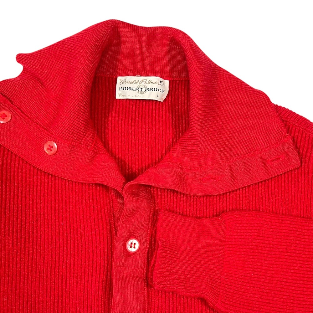 Arnold Palmer L Red Cardigan Sweater Ribbed Knit Button Front Vintage Preppy